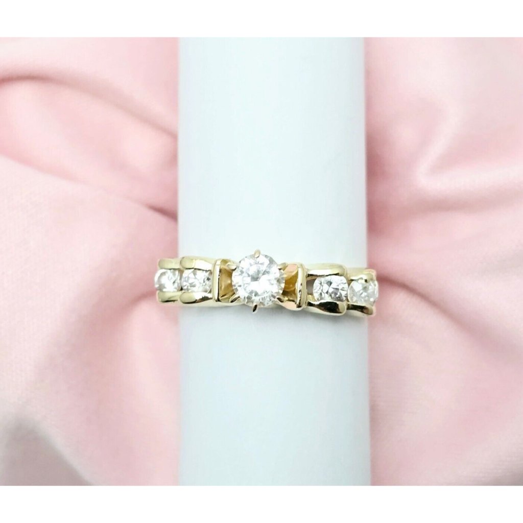 Unique 14k Karat Solid Yellow Gold Designer 5 Stone Cz Ladies Ring  Size 750